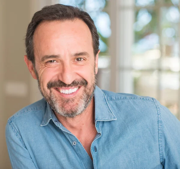 Stock Photo Handsome Middle Age Man Happy Face Standing Smiling Confident Smile